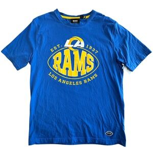 Hugo Boss x NFL Los Angeles Rams T-Shirt Mens M Blue Yellow Crewneck Tee NEW
